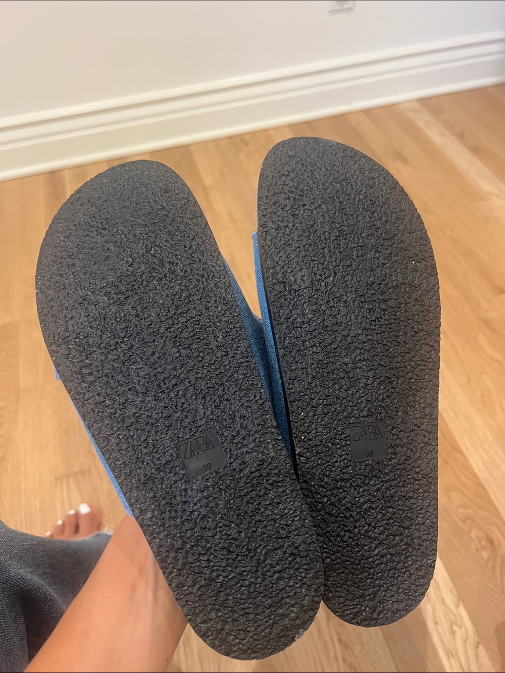 Zara Denim Blue Double-Buckle Slide Sandals - Picture 3 of 3